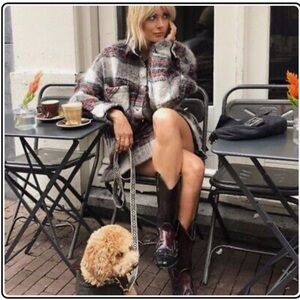 IRO Minksy Oversized Plaid Jacket Gray/Red Wool-Blend Size 34